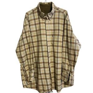 Barbour Traditional Twill Button Up Cotton Flannel Cream Browns Size XL